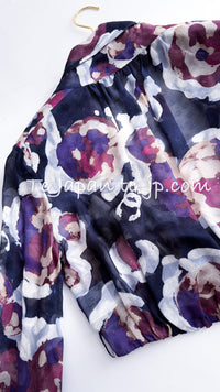 CHANEL 10C Navy Multicolor Flower Silk Dress Blouse Jacket 34 36 38 シャネル ネイビー マルチカラー フラワー シルク100 ワンピース ブラウス ジャケット 即発