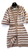 CHANEL 15S Beige Stripe Cashmere Knit Dress Cardigan 44 シャネル ベージュ ストライプ カシミア 100% ニット ワンピース カーディガン 即発