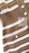 CHANEL 15S Beige Stripe Cashmere Knit Dress Cardigan 44 シャネル ベージュ ストライプ カシミア 100% ニット ワンピース カーディガン 即発