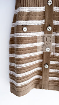 CHANEL 15S Beige Stripe Cashmere Knit Dress Cardigan 44 シャネル ベージュ ストライプ カシミア 100% ニット ワンピース カーディガン 即発