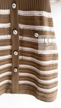 CHANEL 15S Beige Stripe Cashmere Knit Dress Cardigan 44 シャネル ベージュ ストライプ カシミア 100% ニット ワンピース カーディガン 即発