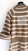 CHANEL 15S Beige Stripe Cashmere Knit Dress Cardigan 44 シャネル ベージュ ストライプ カシミア 100% ニット ワンピース カーディガン 即発