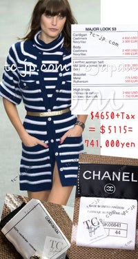 CHANEL 15S Beige Stripe Cashmere Knit Dress Cardigan 44 シャネル ベージュ ストライプ カシミア 100% ニット ワンピース カーディガン 即発