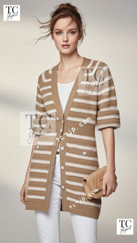CHANEL 15S Blue Stripe Cashmere Knit Dress Cardigan 36 シャネル ブルー ストライプ カシミア 100% ニット ワンピース カーディガン 即発