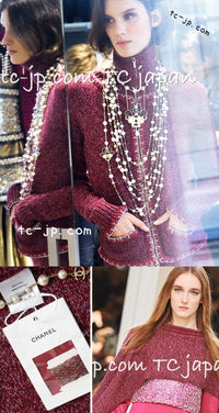 CHANEL 16A Plum Wine Red Cashmere Silk Zipper Knit Cardigan 36 38 シャネル プラム ワイン レッド カシミヤ シルク ジッパー ニット カーディガン 即発