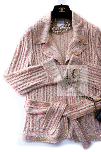 CHANEL 06S Beige Pink Sequin Cotton Silk Knit Belt Cardigan 38 40 シャネル ベージュ ピンク スパンコール コットン シルク ニット ベルト カーディガン 即発