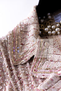 CHANEL 06S Beige Pink Sequin Cotton Silk Knit Belt Cardigan 38 40 シャネル ベージュ ピンク スパンコール コットン シルク ニット ベルト カーディガン 即発