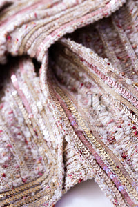 CHANEL 06S Beige Pink Sequin Cotton Silk Knit Belt Cardigan 38 40 シャネル ベージュ ピンク スパンコール コットン シルク ニット ベルト カーディガン 即発