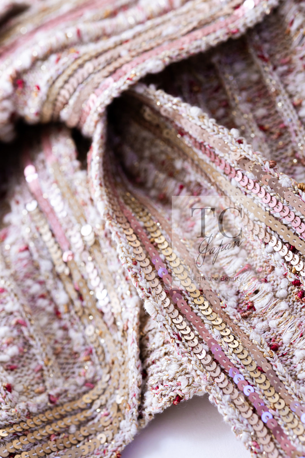 CHANEL 06S Beige Pink Sequin Cotton Silk Knit Belt Cardigan 38 40 シャネル ベージュ ピンク スパンコール コットン シルク ニット ベルト カーディガン 即発