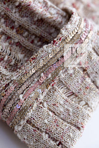 CHANEL 06S Beige Pink Sequin Cotton Silk Knit Belt Cardigan 38 シャネル ベージュ ピンク スパンコール コットン シルク ニット ベルト カーディガン 即発