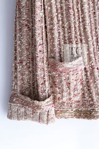 CHANEL 06S Beige Pink Sequin Cotton Silk Knit Belt Cardigan 38 シャネル ベージュ ピンク スパンコール コットン シルク ニット ベルト カーディガン 即発