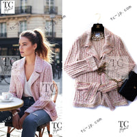 CHANEL 06S Beige Pink Sequin Cotton Silk Knit Belt Cardigan 38 40 シャネル ベージュ ピンク スパンコール コットン シルク ニット ベルト カーディガン 即発