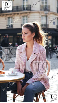 CHANEL 06S Beige Pink Sequin Cotton Silk Knit Belt Cardigan 38 40 シャネル ベージュ ピンク スパンコール コットン シルク ニット ベルト カーディガン 即発