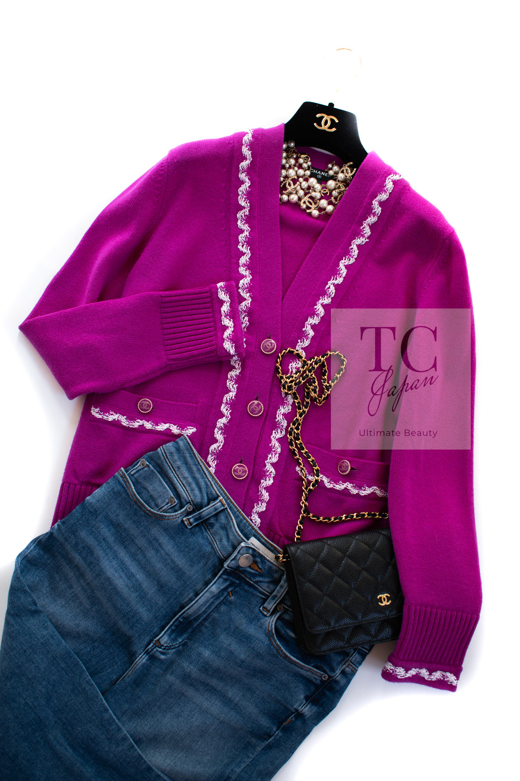 CHANEL 21PS Pink Fuchsia Cashmere Knit Cardigan 36 38 シャネル ピンク フューシャ カシミア  カーディガン 即発