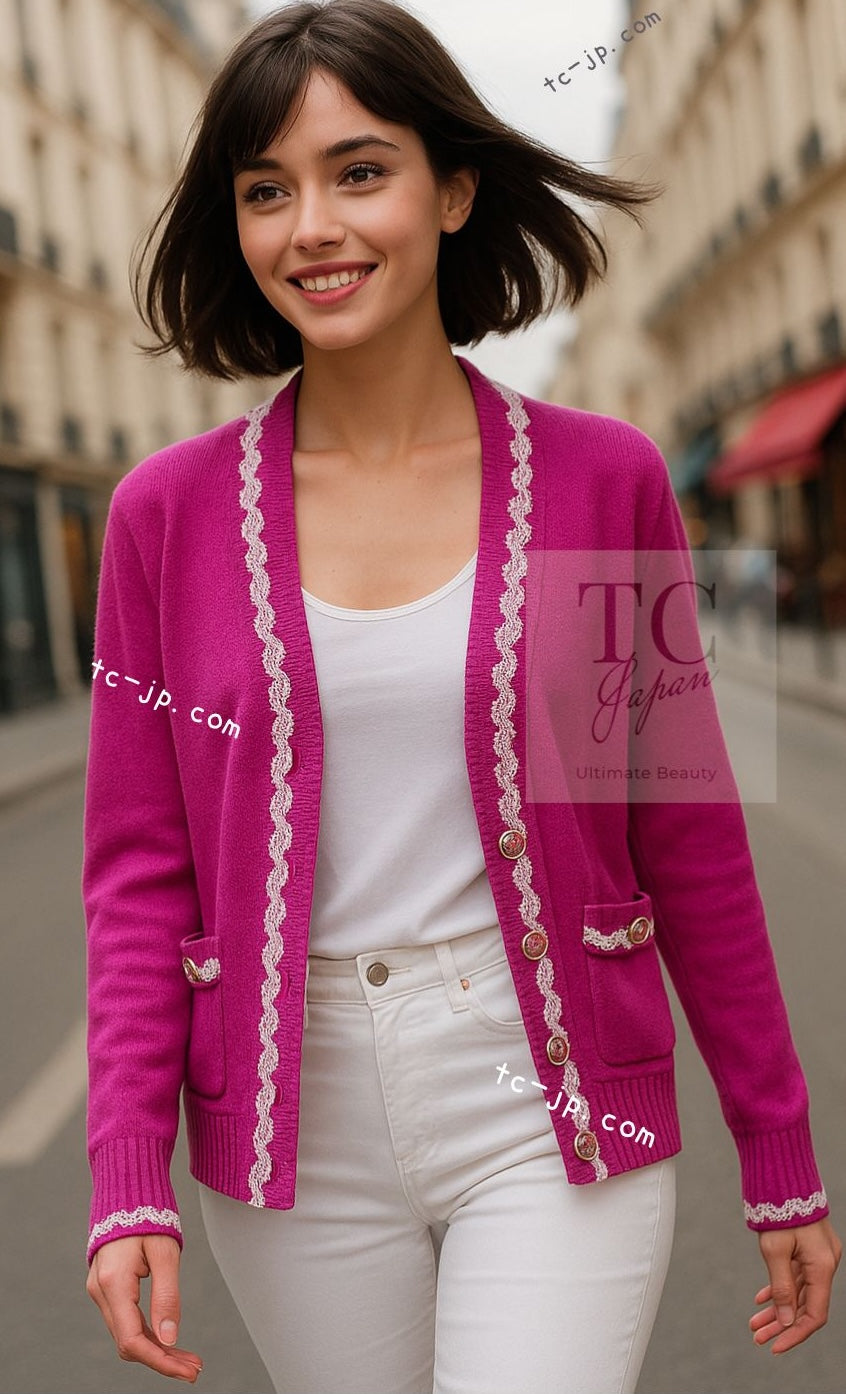 CHANEL 21PS fuchsia pink cashmere cardigan