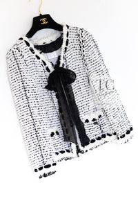 CHANEL 05S White Black Lesage Cotton Silk Tweed Ribbon Cardigan Jacket 36 38 シャネル ホワイト ブラック ルサージュ コットン シルク ツイード リボン 1 カーディガン ジャケット 即発