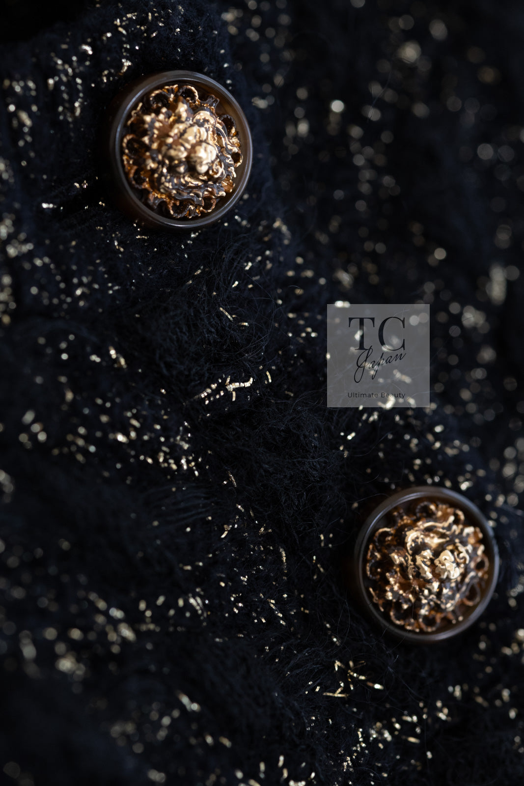 CHANEL シャネル カーディガン ライオンボタン 花柄 シャネル カーディガン CHANEL ブラック ゴールド ふわふわ ニット