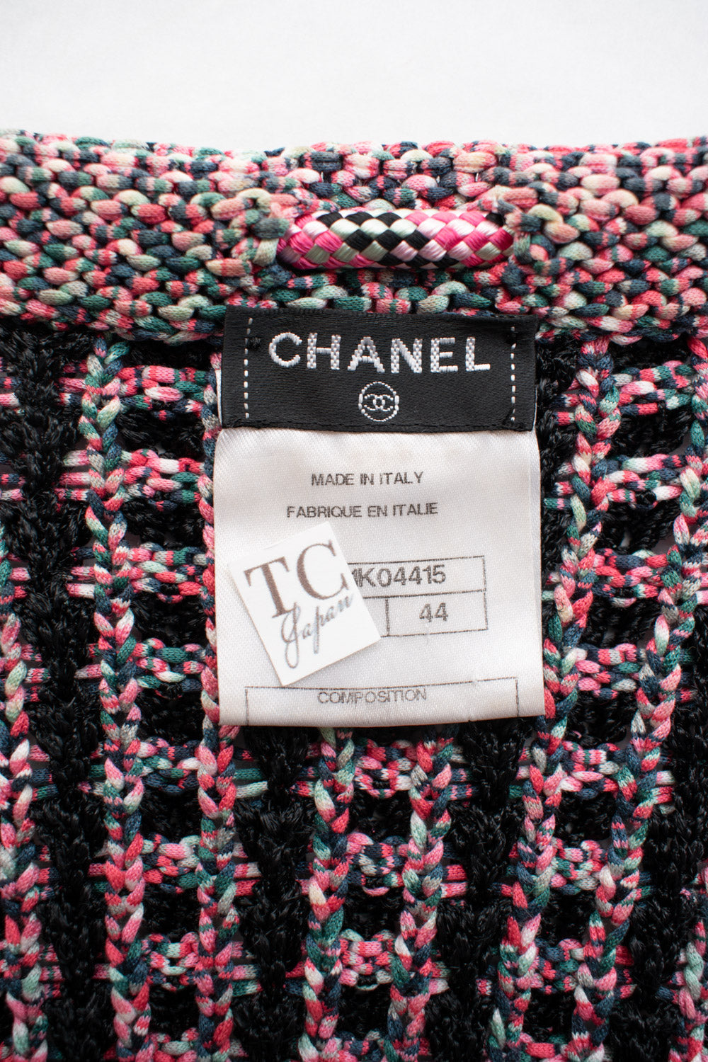 CHANEL 12S Pink Black Chain Cotton Knit Cardigan 40 42 8