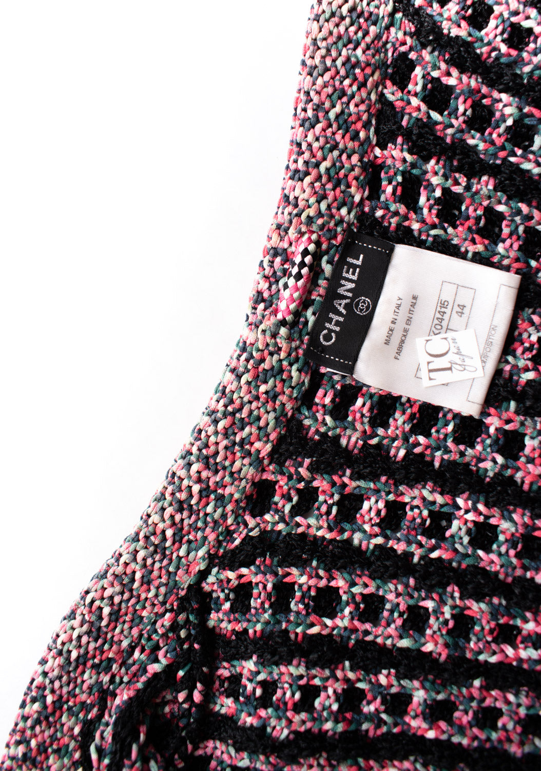 CHANEL 12S Pink Black Chain Cotton Knit Cardigan 40 42 7