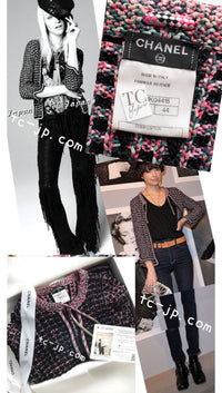 CHANEL 12S Pink Black Chain Cotton Knit Cardigan 40 42 10