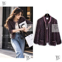CHANEL 12S Pink Black Chain Cotton Knit Cardigan 40 42 1