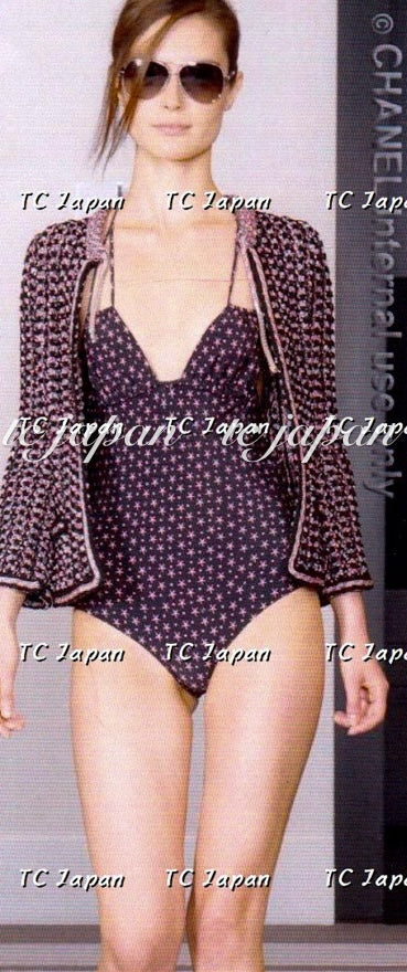 CHANEL 12S Pink Black Chain Cotton Knit Cardigan 40 42 | TW