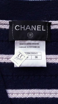 CHANEL 15S Blue Stripe Cashmere Knit Dress Cardigan 36 シャネル ブルー ストライプ カシミア 100% ニット ワンピース カーディガン 即発