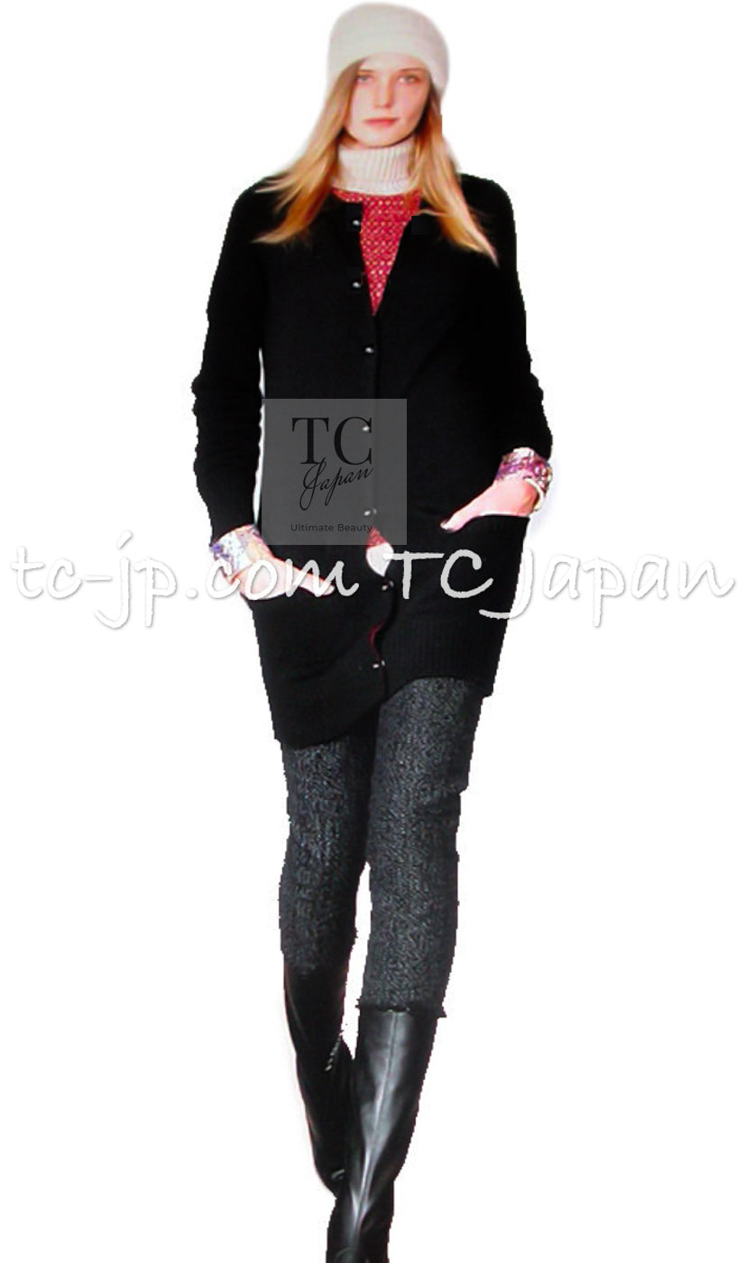 CHANEL 14B Black Lion Buttons Cashmere 100% Long Knit Cardigan 38 シャネル ブラック カシミア100% CCロゴ ライオンボタン ロング ニット カーディガン 即発