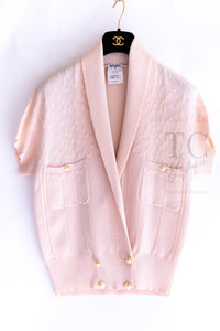 CHANEL 12S Baby Pink CC Logo Buttons Knit Cardigan 36 シャネル ベビー ピンク ココマーク CC ロゴ パール ボタン ニット カーディガン 即発