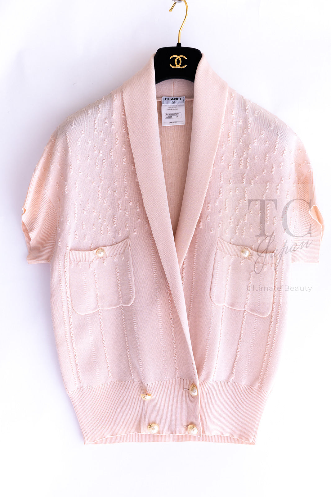 CHANEL 12S Baby Pink CC Logo Buttons Knit Cardigan 36 シャネル ベビー ピンク ココマーク CC ロゴ パール ボタン ニット カーディガン 即発