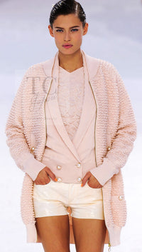 CHANEL 12S Baby Pink CC Logo Buttons Knit Cardigan 36 シャネル ベビー ピンク ココマーク CC ロゴ パール ボタン ニット カーディガン 即発