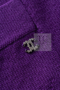 CHANEL 22PF Purple Cashmere Knit Cardigan 38 40 シャネル パープル カシミヤ ビジュー ボタン ニット カーディガン 即発