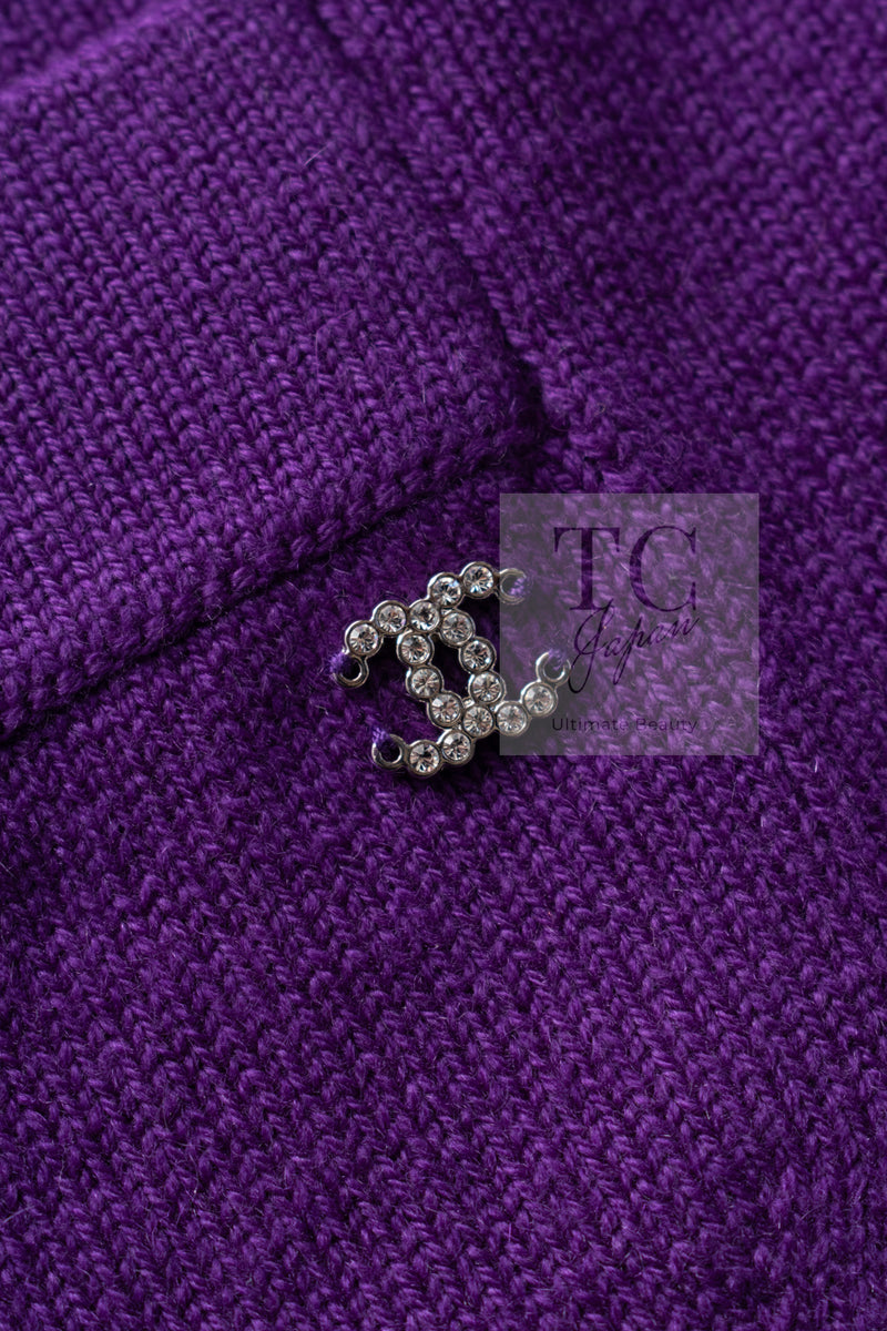 CHANEL 22PF Purple Cashmere Knit Cardigan 38 40 シャネル パープル カシミヤ ビジュー ボタン ニット カーディガン 即発