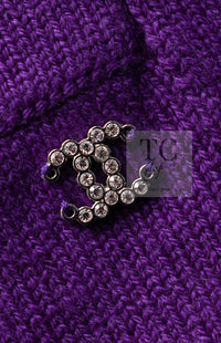 CHANEL 22PF Purple Cashmere Knit Cardigan 38 40 シャネル パープル カシミヤ ビジュー ボタン ニット カーディガン 即発