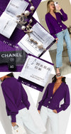 CHANEL 22PF Purple Cashmere Knit Cardigan 38 40 シャネル パープル カシミヤ ビジュー ボタン ニット カーディガン 即発