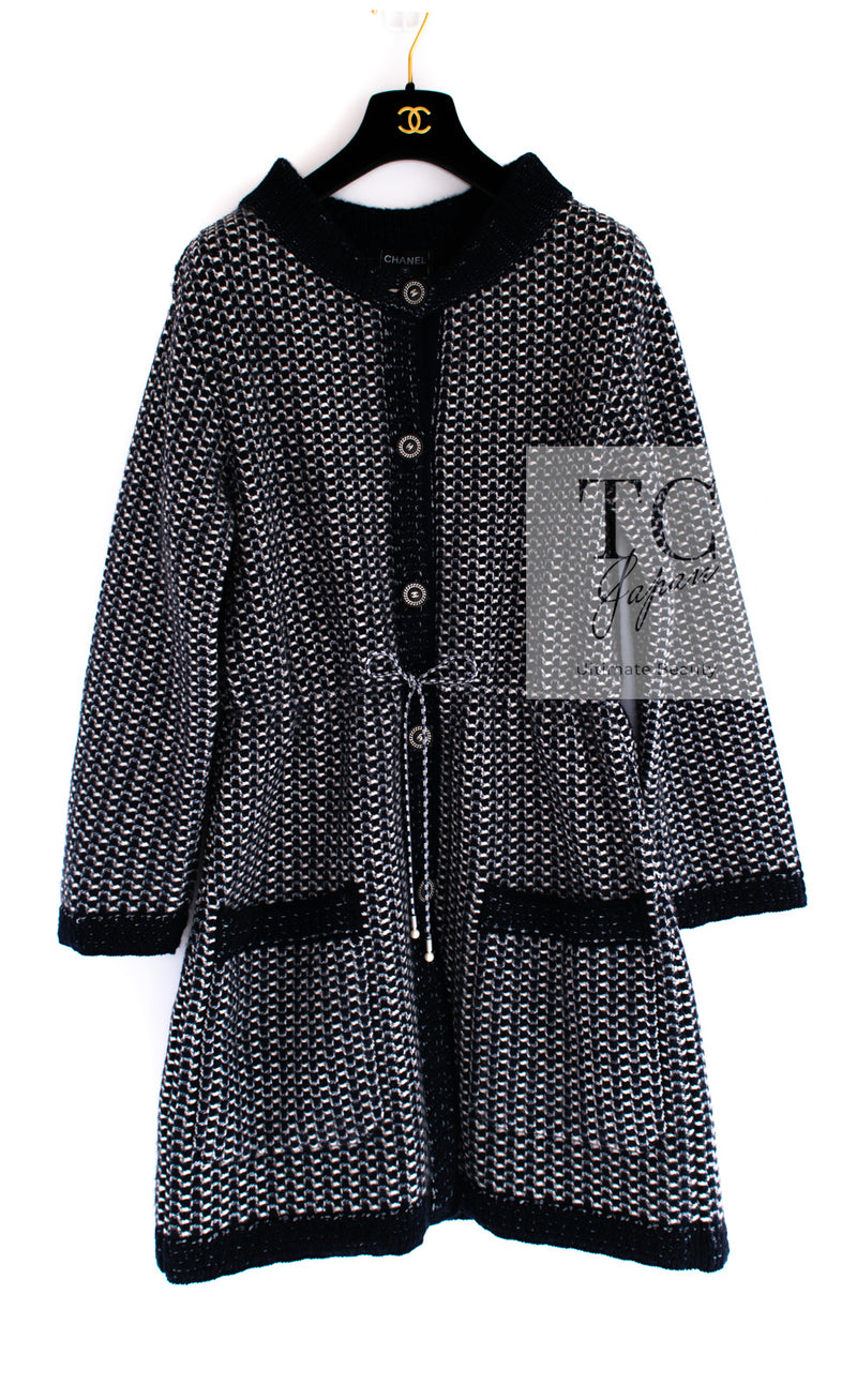 CHANEL 12B Navy Stand Collar Cashmere Silk Knit Coat Long Cardigan 36 38 40 42 シャネル ネイビー スタンド 襟 カシミヤ シルク ニット コート ロング カーディガン 即発