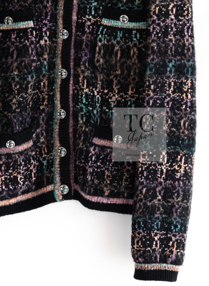 CHANEL 22PF Black Multi Mix Cashmere Virgin Wool Knit Cardigan 38 40 シャネル ブラック マルチ ミックス カシミヤ ヴァージン ウール ニット カーディガン 即発