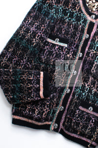 CHANEL 22PF Black Multi Mix Cashmere Virgin Wool Knit Cardigan 38 40 シャネル ブラック マルチ ミックス カシミヤ ヴァージン ウール ニット カーディガン 即発