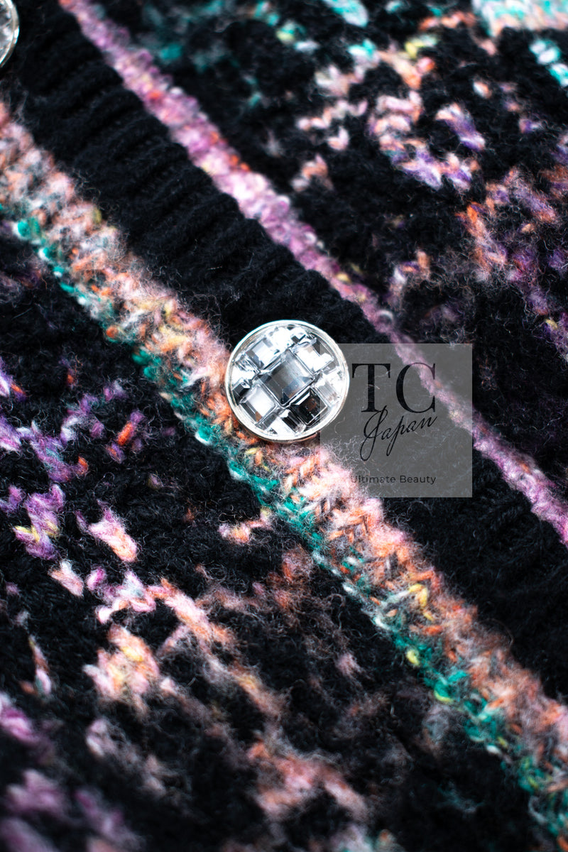 CHANEL 22PF Black Multi Mix Cashmere Virgin Wool Knit Cardigan 38 40 シャネル ブラック マルチ ミックス カシミヤ ヴァージン ウール ニット カーディガン 即発