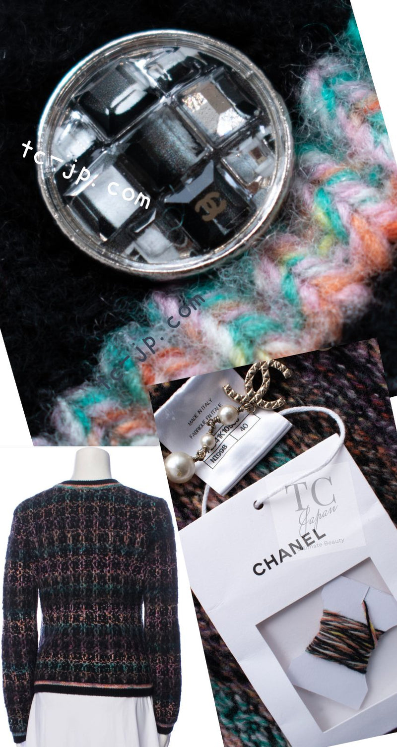 CHANEL 22PF Black Multi Mix Cashmere Virgin Wool Knit Cardigan 38 40 シャネル ブラック マルチ ミックス カシミヤ ヴァージン ウール ニット カーディガン 即発