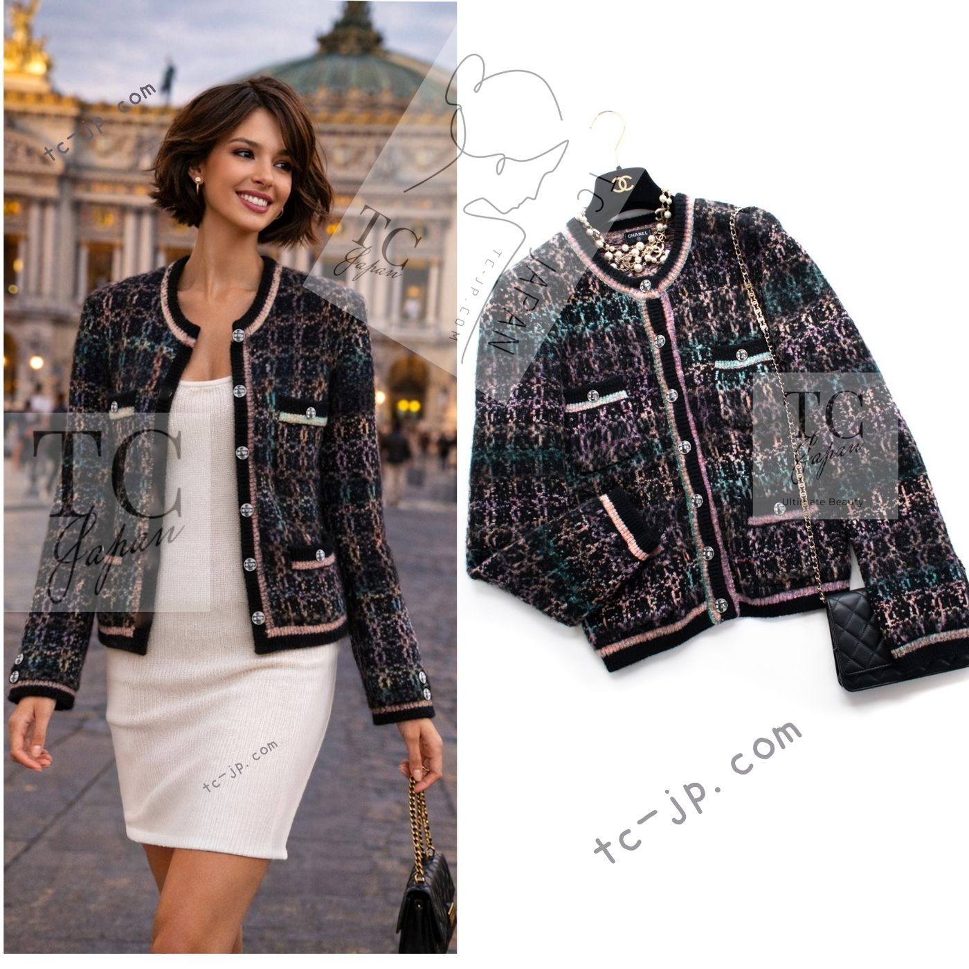 CHANEL 22PF Black Multi Mix Cashmere Virgin Wool Knit Cardigan 38 40 シャネル ブラック マルチ ミックス カシミヤ ヴァージン ウール ニット カーディガン 即発