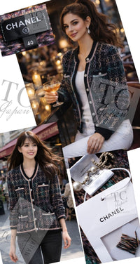 CHANEL 22PF Black Multi Mix Cashmere Virgin Wool Knit Cardigan 38 40 シャネル ブラック マルチ ミックス カシミヤ ヴァージン ウール ニット カーディガン 即発