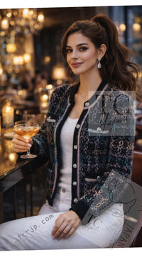 CHANEL 22PF Black Multi Mix Cashmere Virgin Wool Knit Cardigan 38 40 シャネル ブラック マルチ ミックス カシミヤ ヴァージン ウール ニット カーディガン 即発