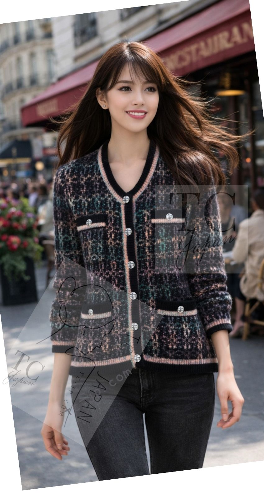 CHANEL 22PF Black Multi Mix Cashmere Virgin Wool Knit Cardigan 38 40 シャネル ブラック マルチ ミックス カシミヤ ヴァージン ウール ニット カーディガン 即発