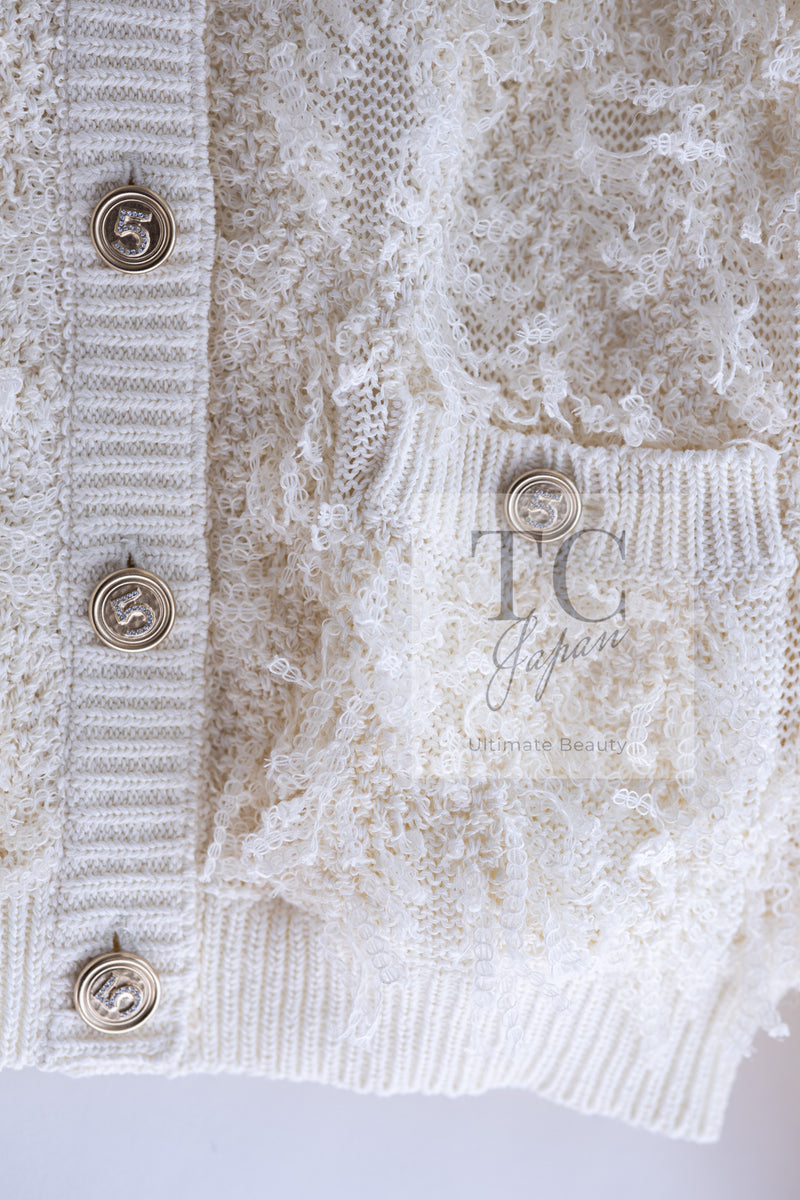 CHANEL 21S Ivory 5 Logo Buttons Cotton Cardigan 40 シャネル アイボリー 5 ロゴ ボタン コットン カーディガン 即発