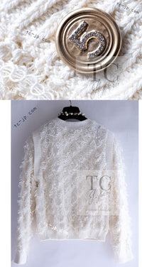 CHANEL 21S Ivory 5 Logo Buttons Cotton Cardigan 40 シャネル アイボリー 5 ロゴ ボタン コットン カーディガン 即発