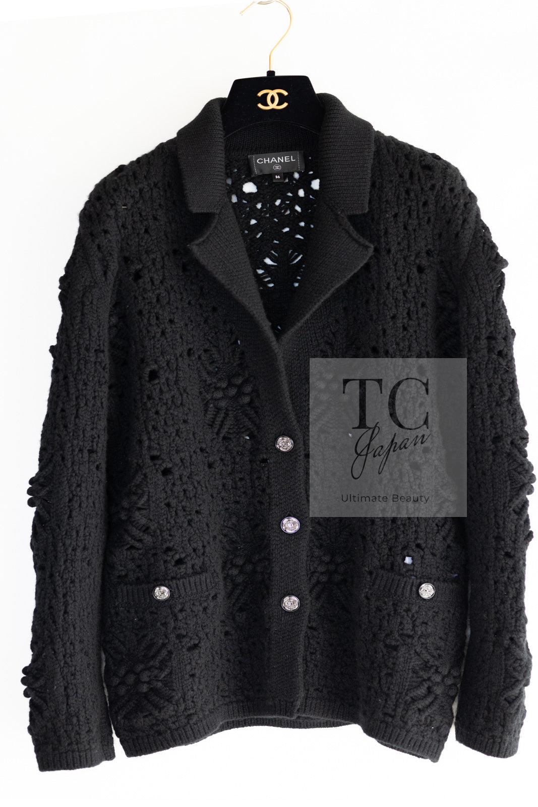 CHANEL 22C Black Cashmere Jacket Cardigan 38 40 シャネル ブラック カシミヤ ココ ボタン ジャケット カーディガン 即発
