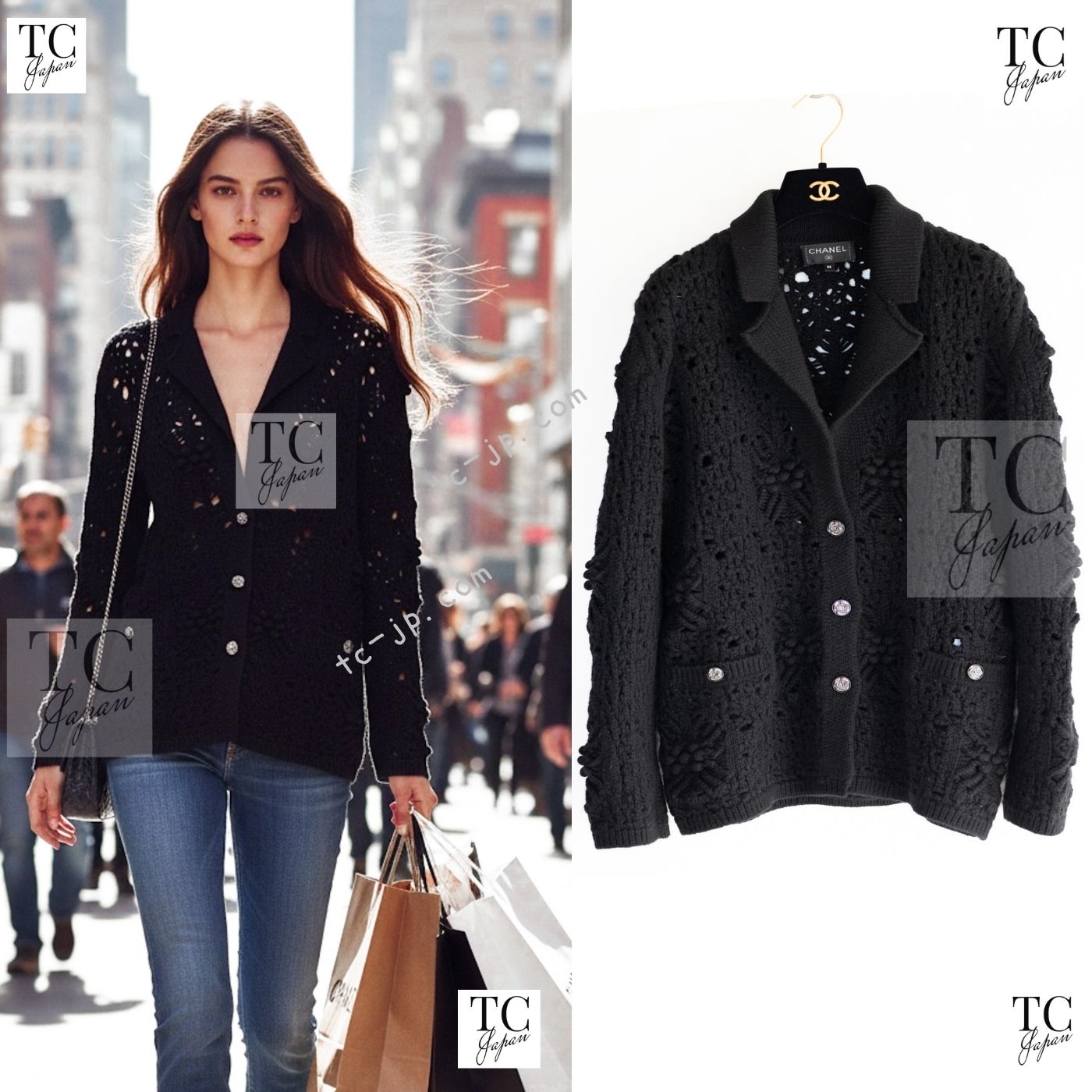 CHANEL 22C black cashmere women's cardigan / シャネル レディース ブラック カシミヤ カーディガン