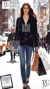 CHANEL 22C black cashmere women's cardigan / シャネル レディース ブラック カシミヤ カーディガン