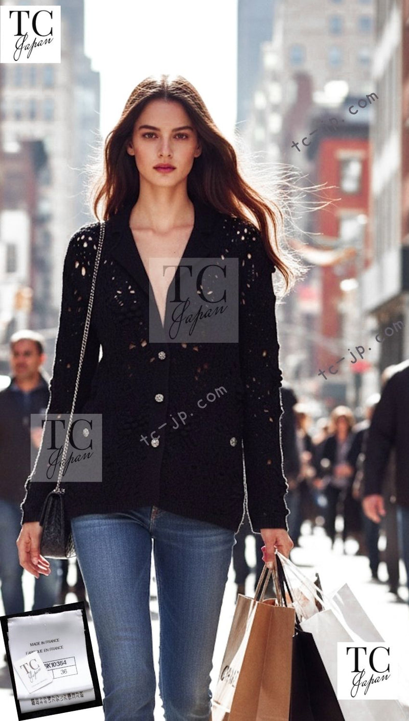 CHANEL 22C Black Cashmere Jacket Cardigan 38 40 シャネル ブラック カシミヤ ココ ボタン ジャケット カーディガン 即発